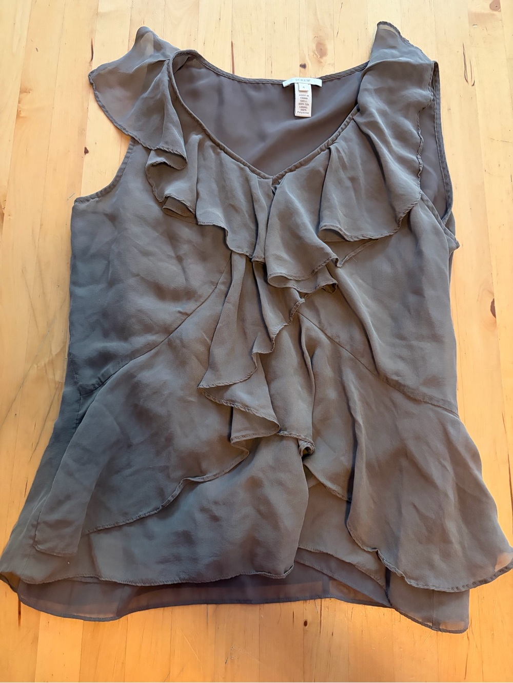 J. Crew Taupe Ruffle V-Neck Sleeveless Camisole silk